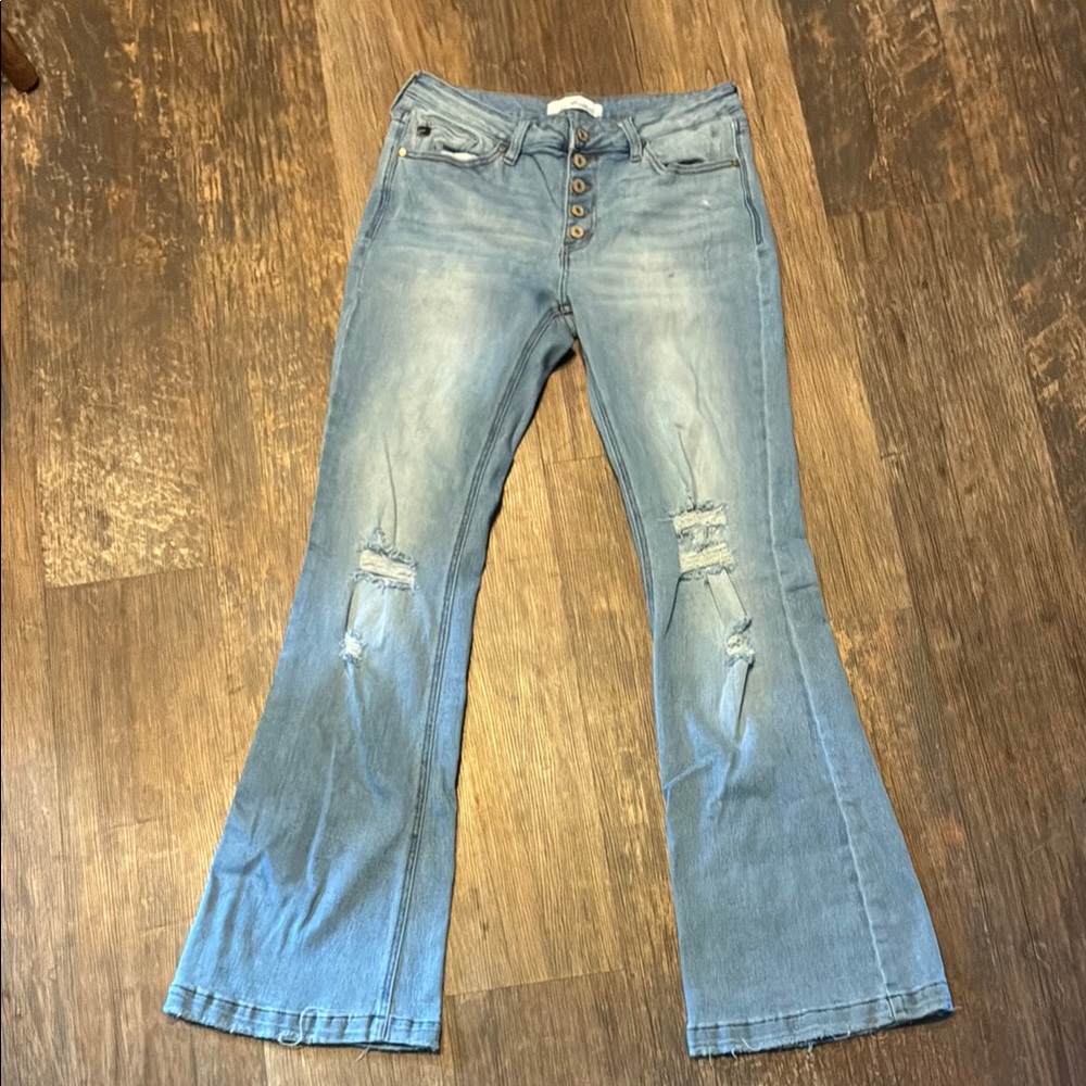 Kancan Chic Light Blue Distressed Flare Jeans
